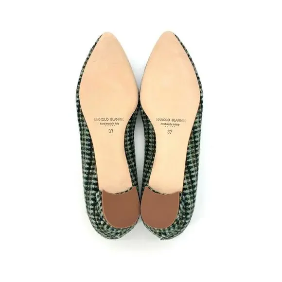 NIB Manolo Blahnik Hangisi Flat Wool Crystal Embellished Pointed Toe Shoes 37 - Picture 10 of 12